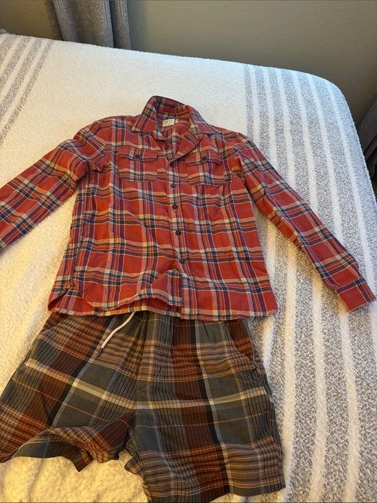 American Eagle Outfitters Other - American Eagle Outfitters Kids Red Plaid Shirt and Multicolor Plaid Shorts Set